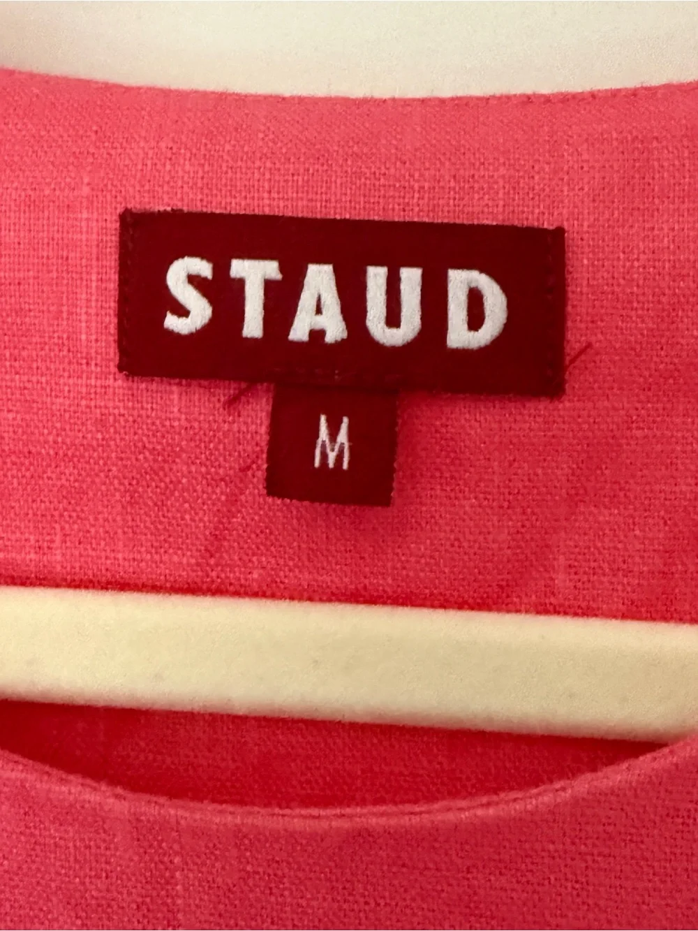 STAUD Allori Dress 100% Linen Size Med Paradise Coral Pink Pearl New! - Picture 4 of 10
